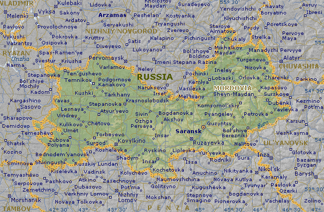 Mordovian map (after click look at the map of Penza region where live 1/3 of Mokshans ) 